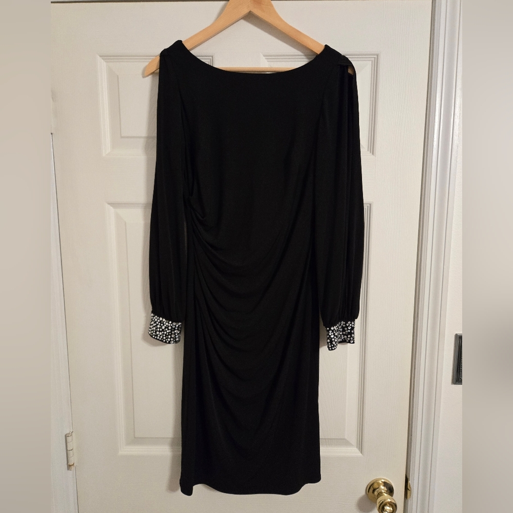 Jessica Howard Black Evening Dress Open Sleeves Size 8
